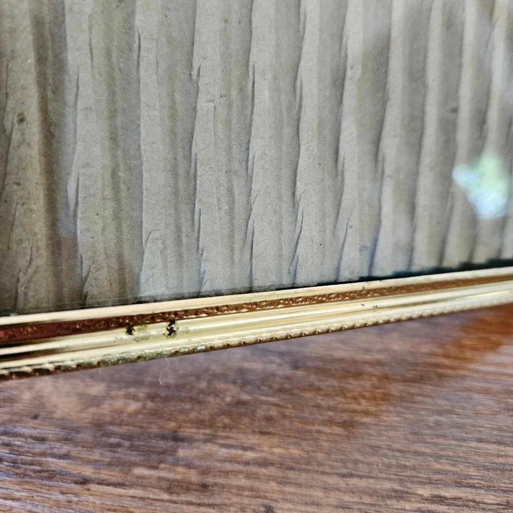 Vintage Gold Tone Metal Folding Double Picture Frame Ornate Floral Embossed 8x10